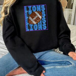 Lions Football Sweatshirt (Faux Sequin/Glitter) Black/New